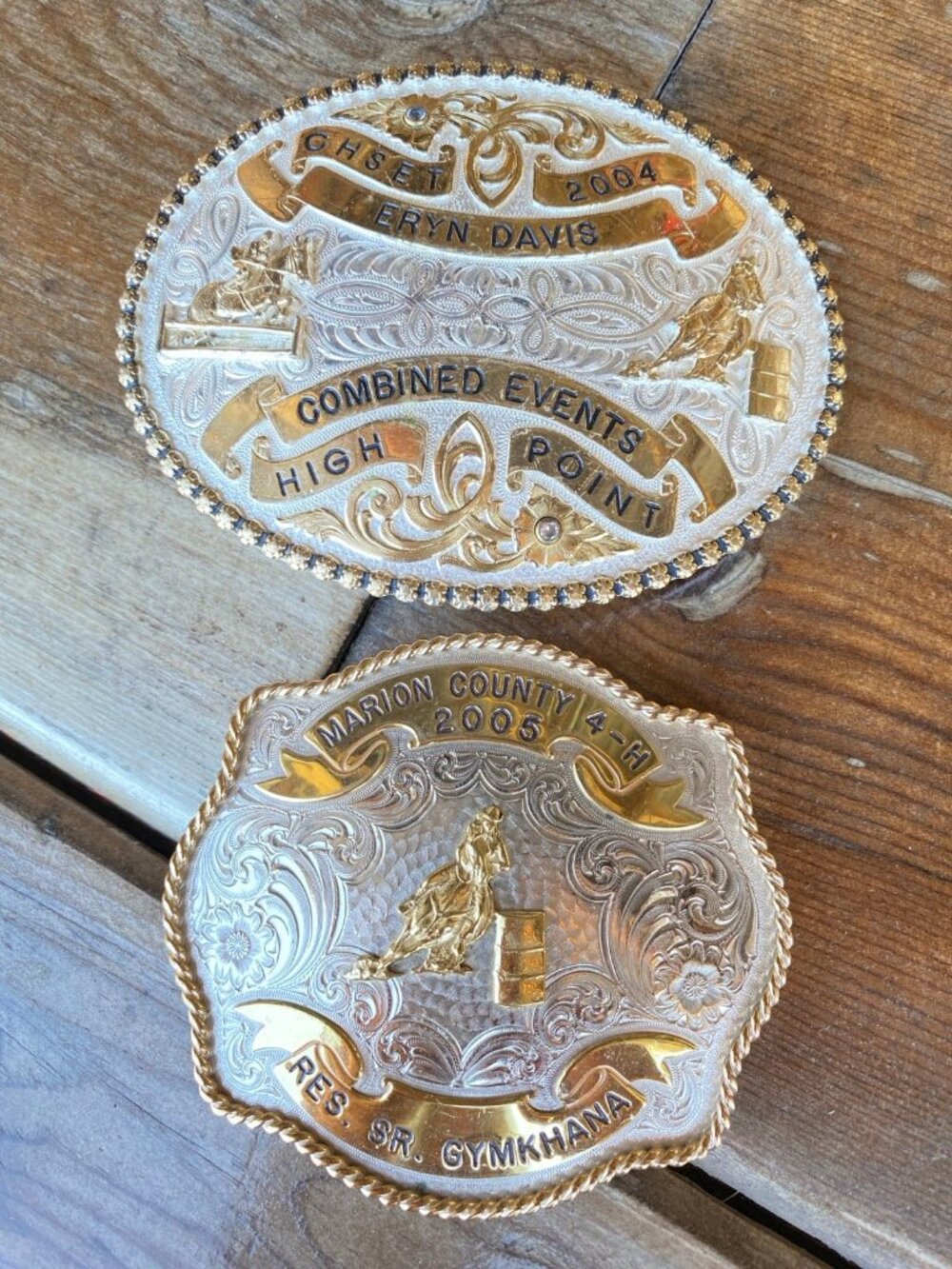 Pair Montana Silversmiths Buckles – 2004 OHSET & 2005 Marion Co 4-H Gymkhana